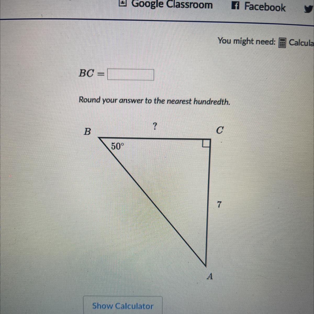 BC=Round Your Answer To The Nearest Hundredth 