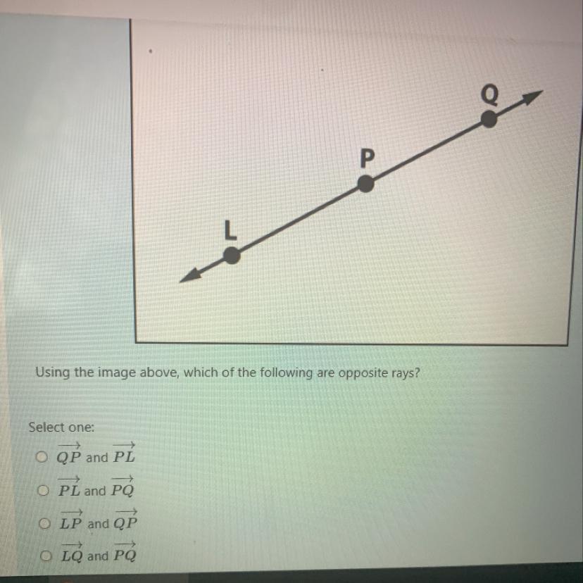 Using The Image Above, Which Of The Following Are Opposite Rays?A QP And PLB PL And PQC LP And QPD LQ