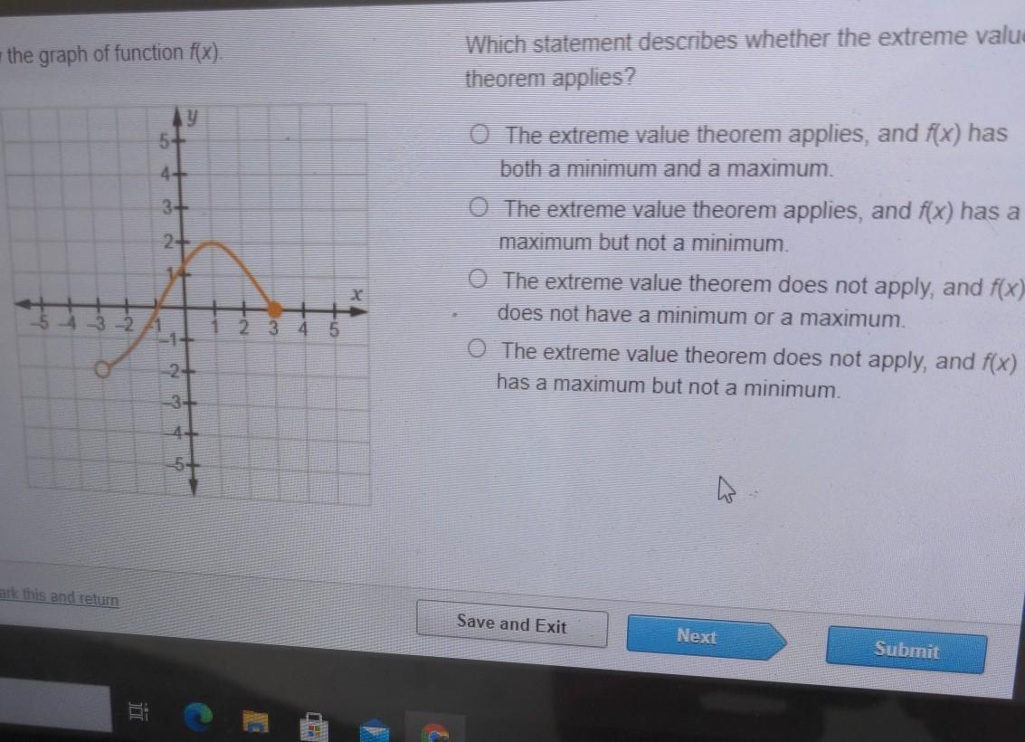 Review The Graph Function. Which Statement Describes Whether The Extreme Value Theorem Applies?