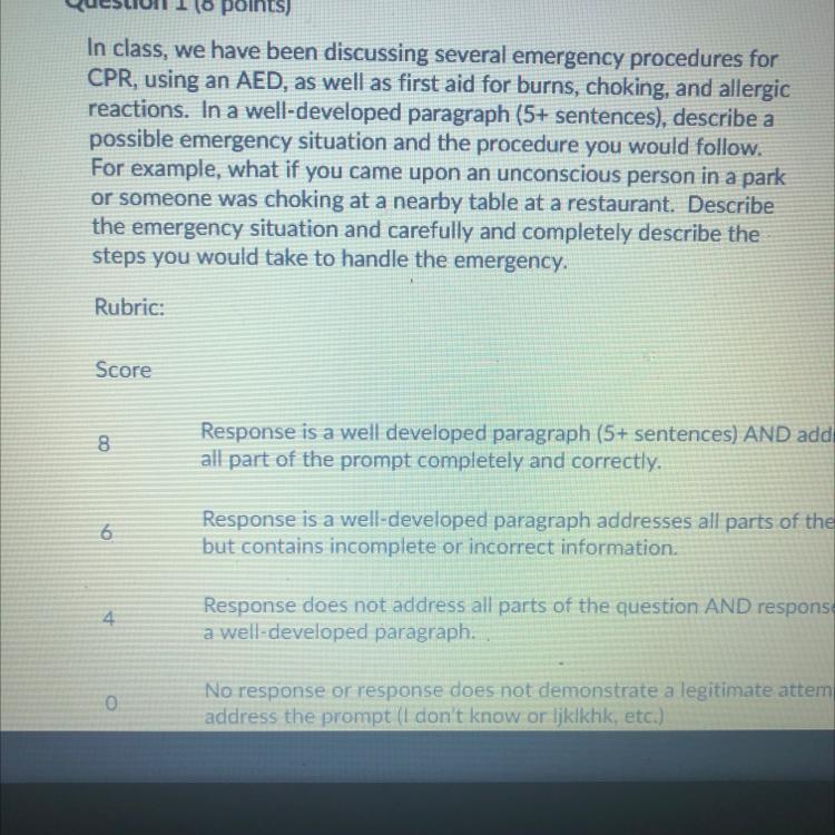 In Class, We Have Been Discussing Several Emergency Procedures ForCPR, Using An AED, As Well As First