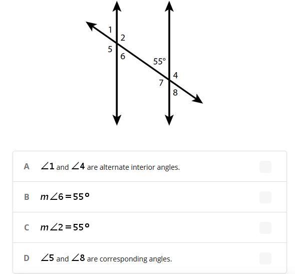 In The Diagram, Two Parallel Lines Are Intersected By A Transversal.Which Statement Is True?Geometry