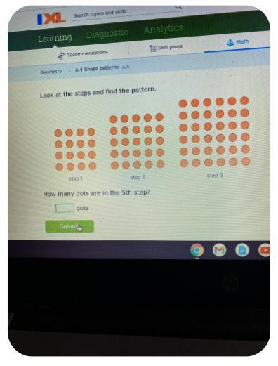 Look At The Steps And Find The Pattern.step 1step 2step 3How Many Dots Are In The 5th Step?dots