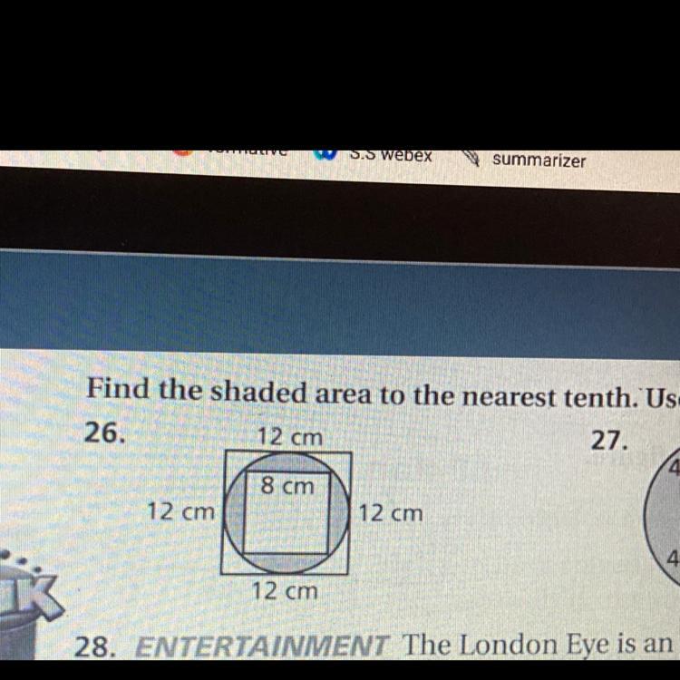 Find The Shaded Area To The Nearest Tenth, Use 3.14 For Pi. Help Pls Due Tmrw