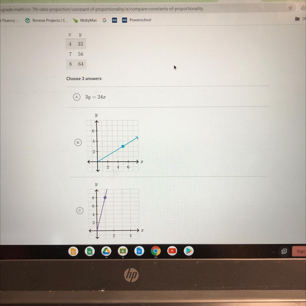 Which Relationships Have The Same Constant Of Proportionality Between Y And X As The Following Table?y4327568