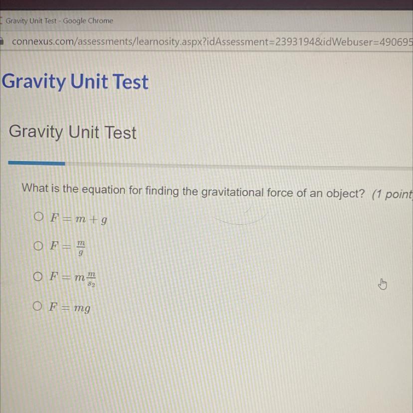 What Is The Equation For Finding The Gravitational Force Of An Object? (1 Point)