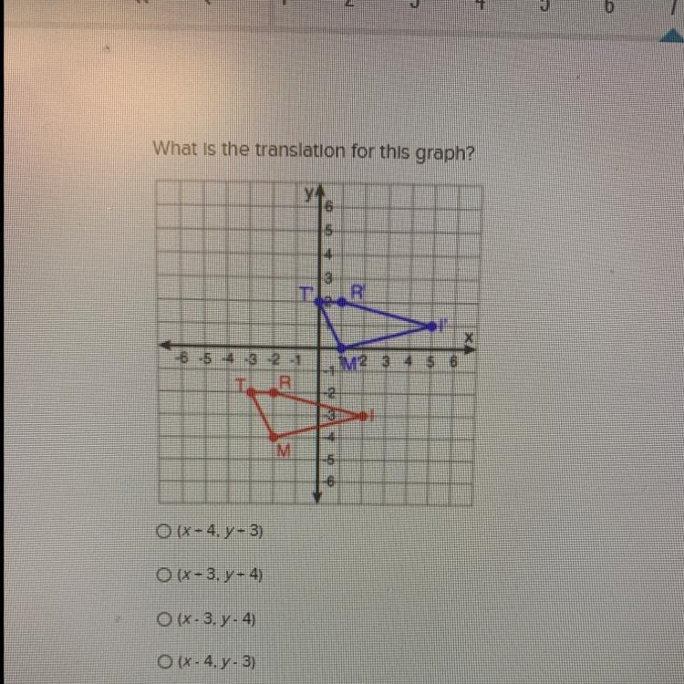 What Is The Translation For This Graph? O (X-4, Y-3)O (X-3. Y - 4)O (X-3. Y. 4)O (X- 4. Y-3)