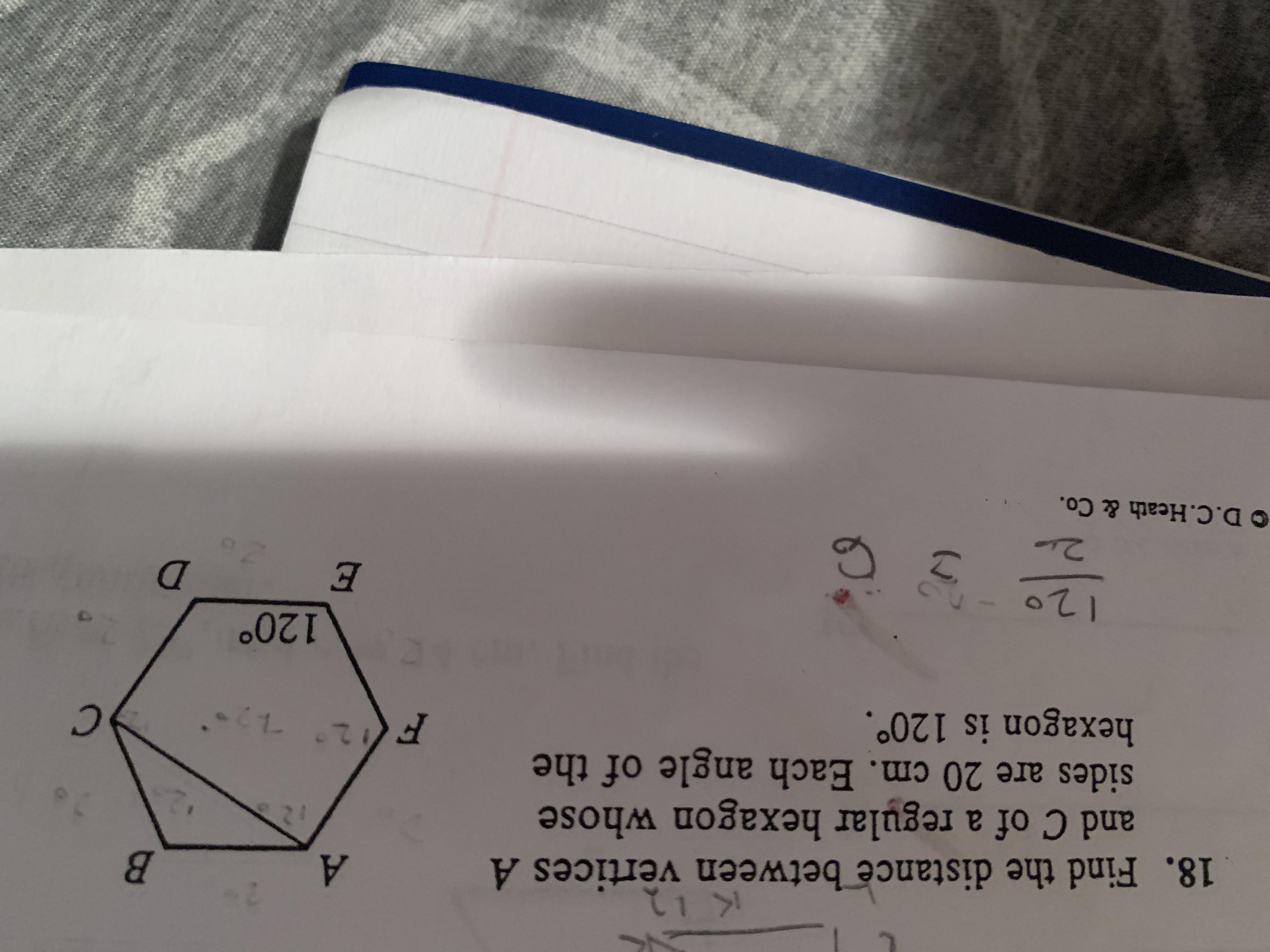 Find The Distance Between Vertices A And C Of A Regular Hexagon Whose Sides Are 20 Cm Each Angle Of The