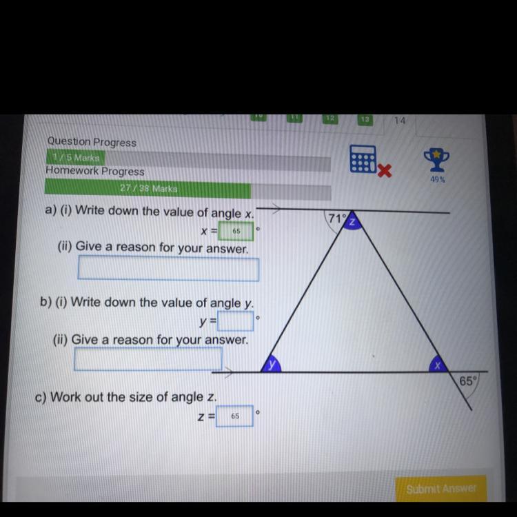 A) (i) Write Down The Value Of Angle X.71 ZX=(ii) Give A Reason For Your Answer.b) (i) Write Down The