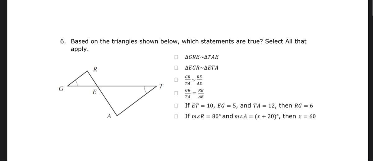 Based On The Triangles Shown Below, Which Statements Are True? Select All That Apply.