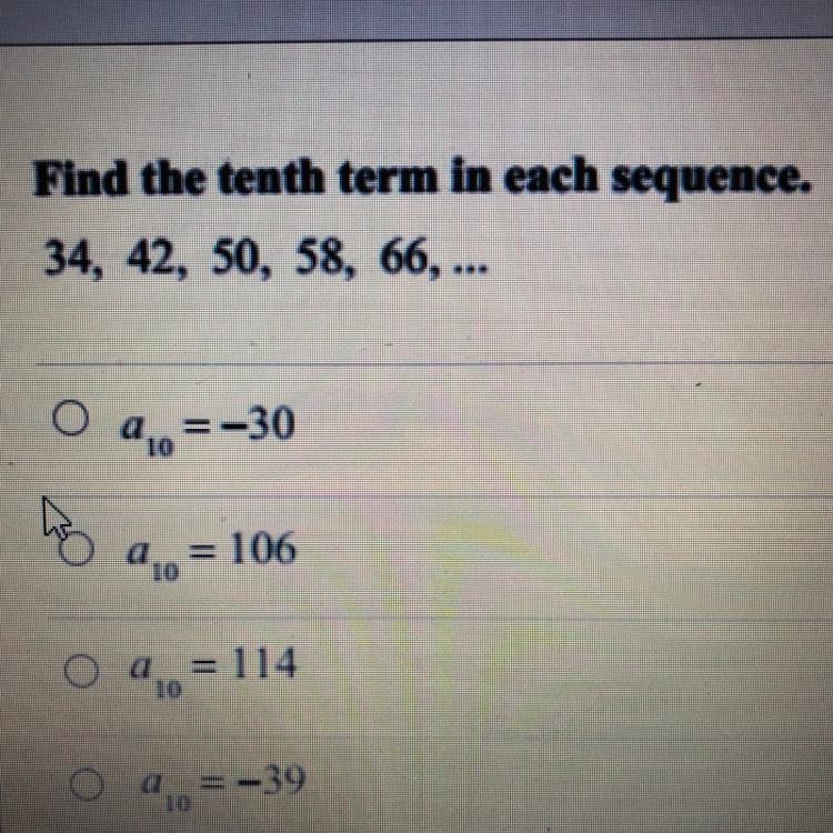 Find The Tenth Term In Each Sequence 32, 42, 50, 58, 66