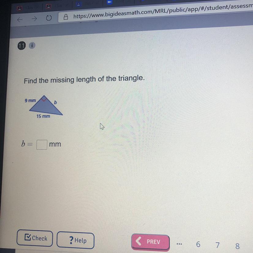 Find The Missing Length Of The Triangle.9 Mm15 MmWb=mm