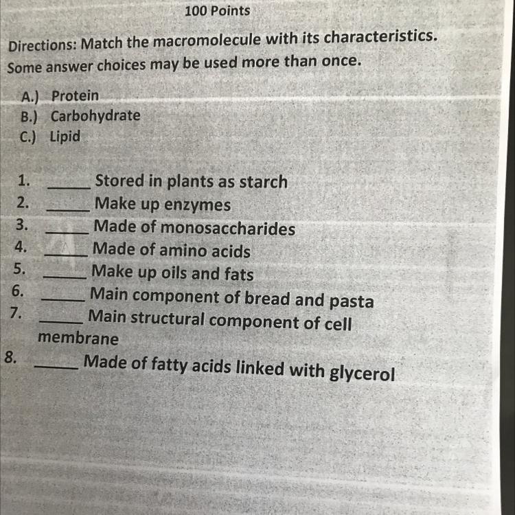 If Your Good With Macromolecules Pls Answer