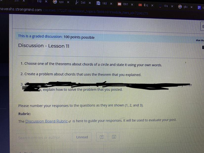 1. Choose One Of The Theorems About Chords Of A Circle And State It Using Your Own Words2. Create A Problem