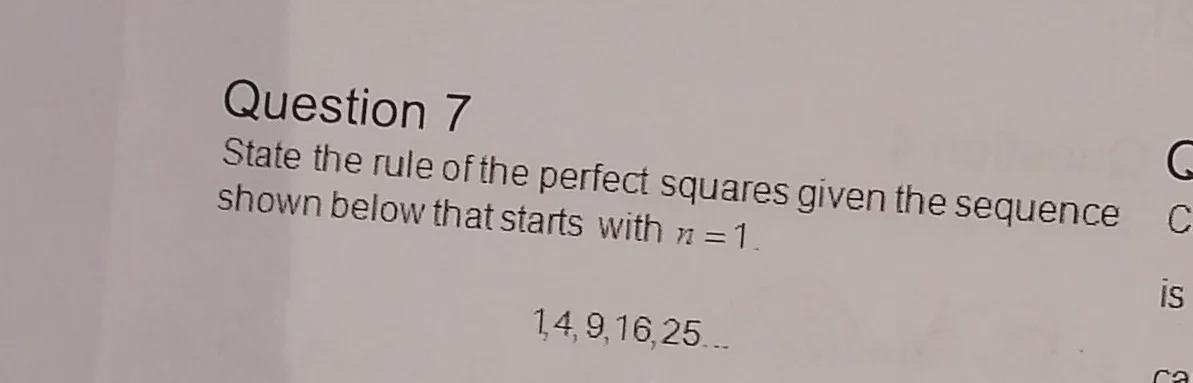 State The Rule Of The Perfect Squares Given The Sequence Shown Below That Starts With N = 1 1, 4, 9,