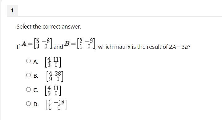 Scalar Multiplication Of Matrices Question 1