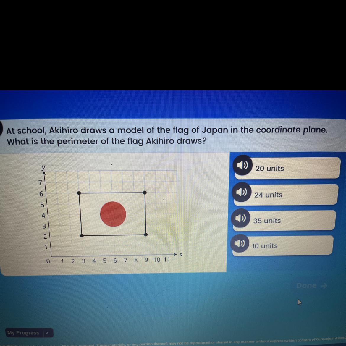 At School, Akihiro Draws A Model Of The Flag Of Japan In The Coordinate Plane.What Is The Perimeter Of