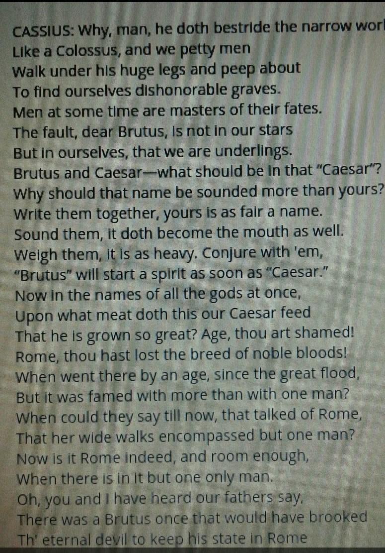 PLEASE HELP 10 PTS Read The Excerpt From Julius Caesar By William Shakespeare.which Statement Best Expresses