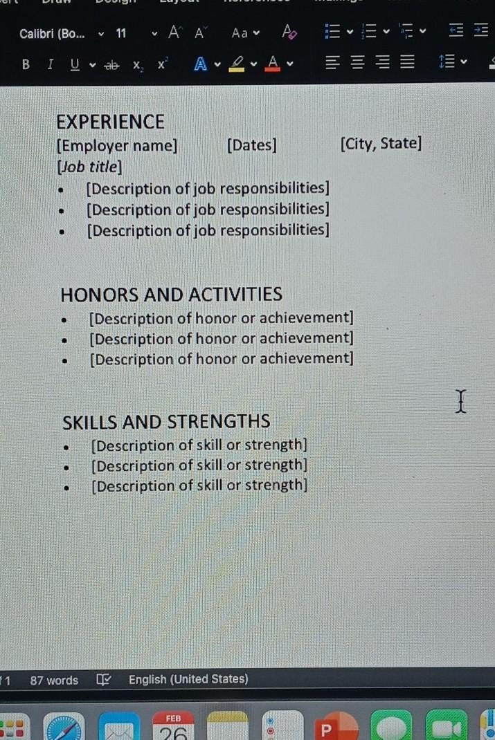 If Anyone Could Help Me With This It Would Be Great. I Have To Turn In A Practice Resume And Im Completely